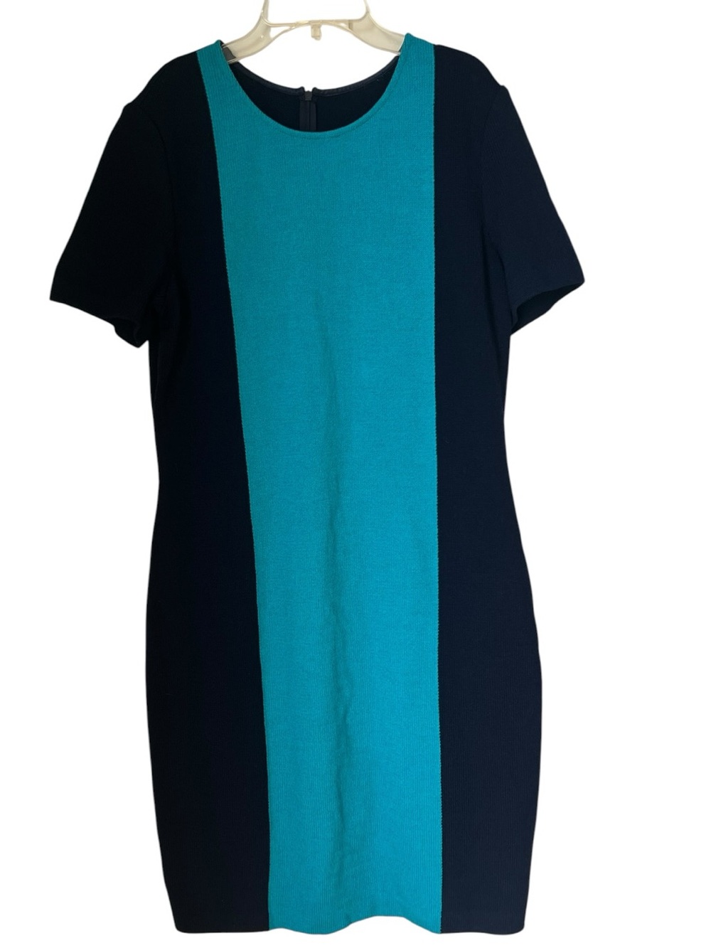 St. John Collection Colorblock Wool Knit Dress Navy Teal Sheath Size 10
